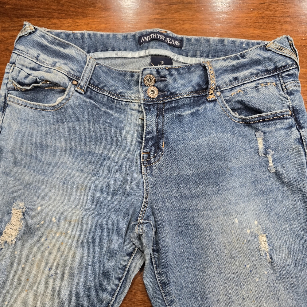 Amethyst Jeans Distressed Light Wash Stretch Straight Denim Blue Jeans 13-short‎ - Picture 2 of 8